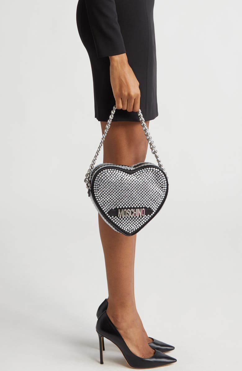 Moschino Heart Crystal Embellished Handbag, Alternate, color,