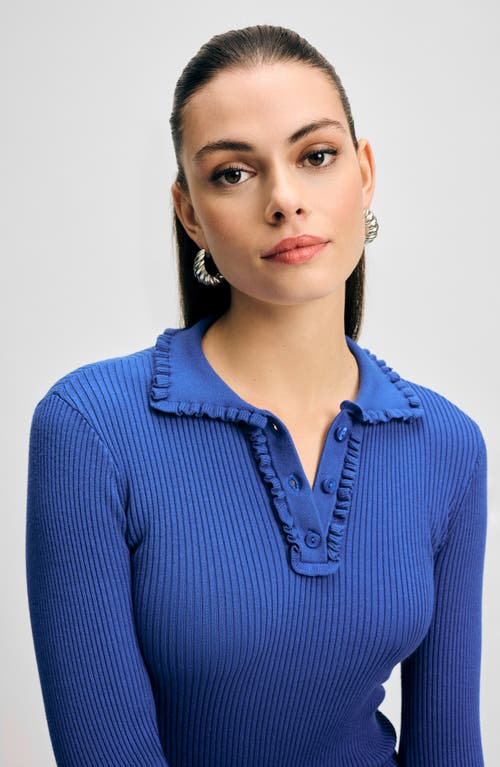 Isaac Mizrahi New York Ruffle Collar Long Sleeve Knit Dress In French Blue