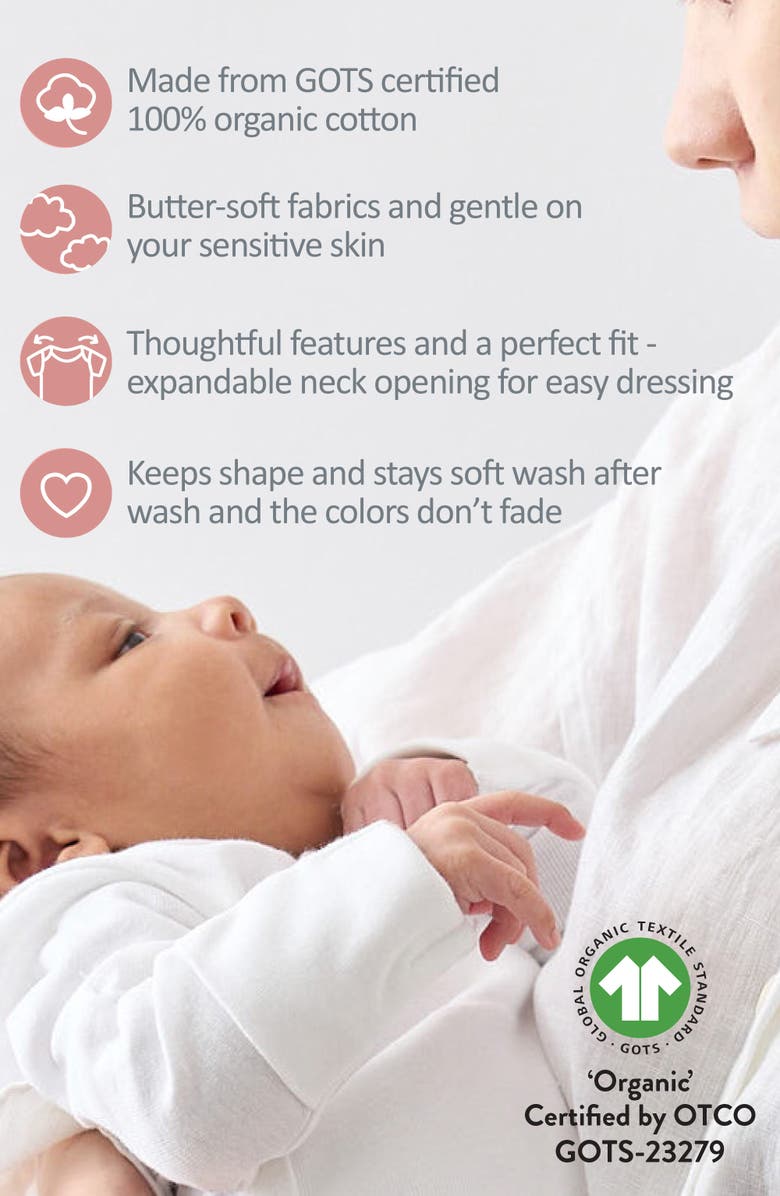 BUTTERBLU Rose Assorted 5-Pack Ruffle Sleeve Organic Cotton Bodysuits, Alternate, color,