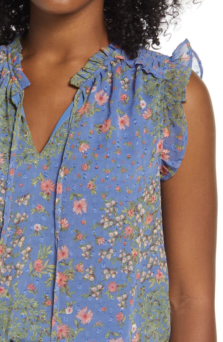 GIBSONLOOK Ruffle Tie Neck Floral Blouse, Alternate, color, 