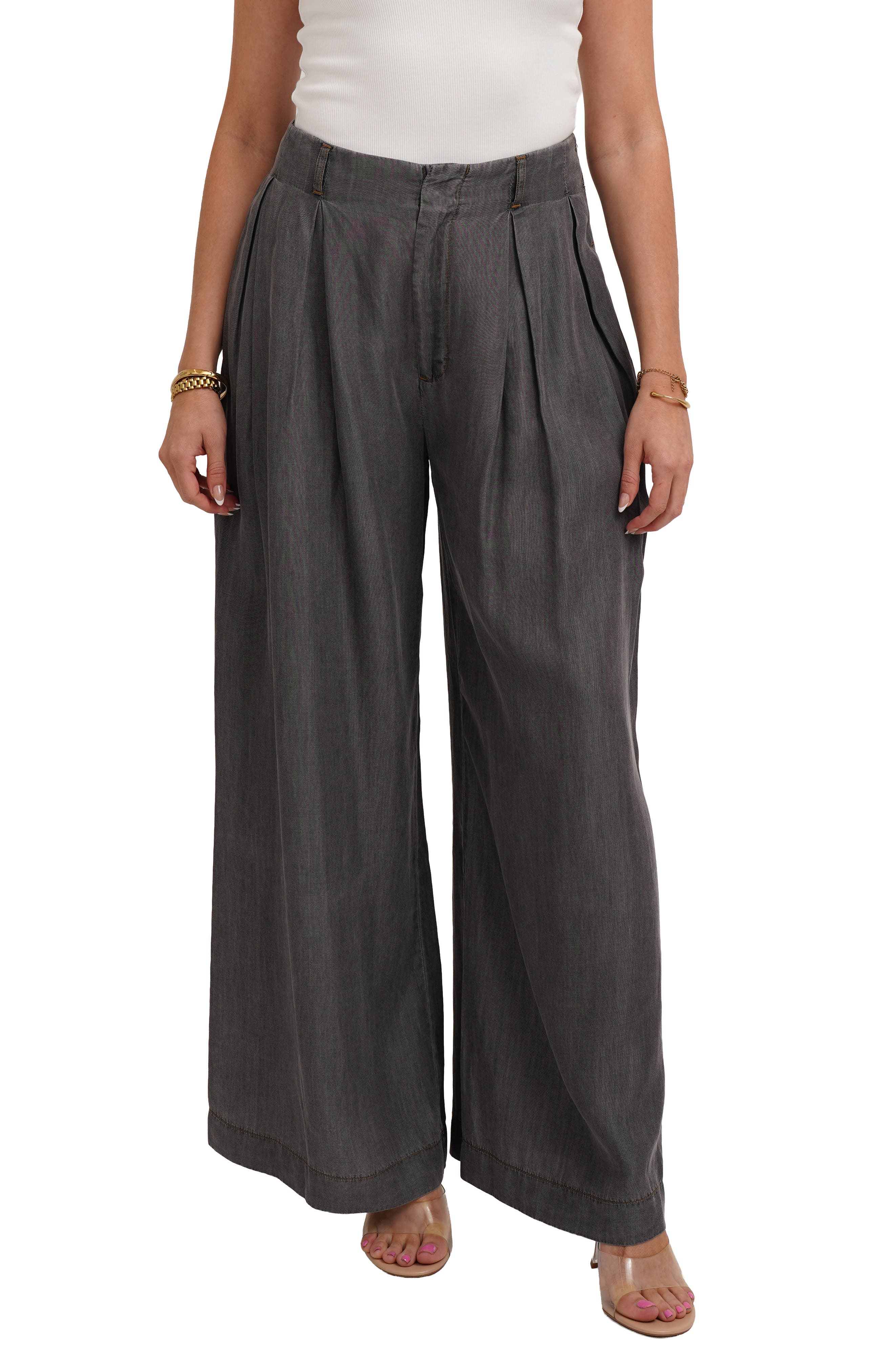 Pleated Wide Leg Tencel Lyocell Pants