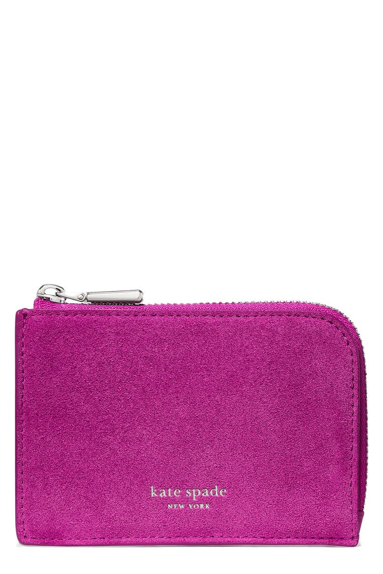 Mini Suede Zip Card Case, Main, color, BEET