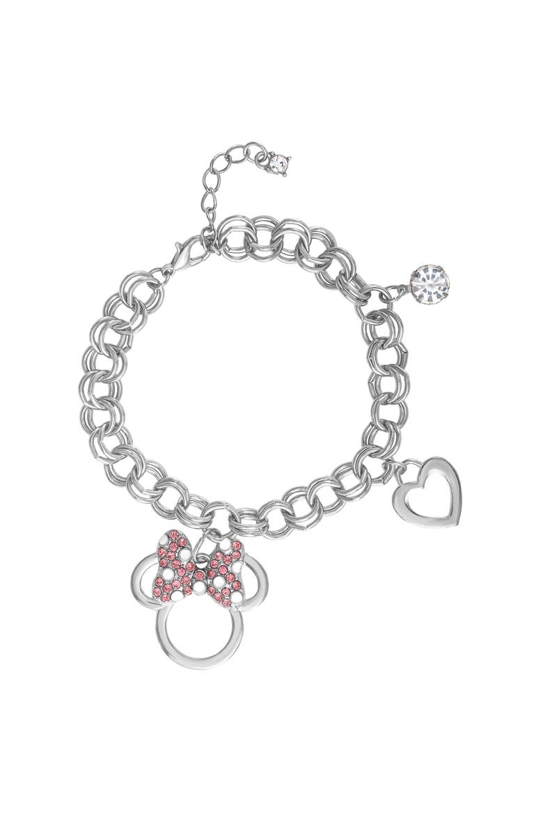 Minnie Mouse Bow Charm Bracelet, 7 +1'' Chain, Main, color, Silver