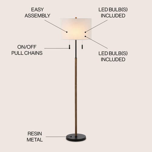 Jonathan Y Maude 61" Rustic Farmhouse Iron Candlestick Pull Chains Led Floor Lamp, Brown Wood Finish/black In Brown Wood Finish/black