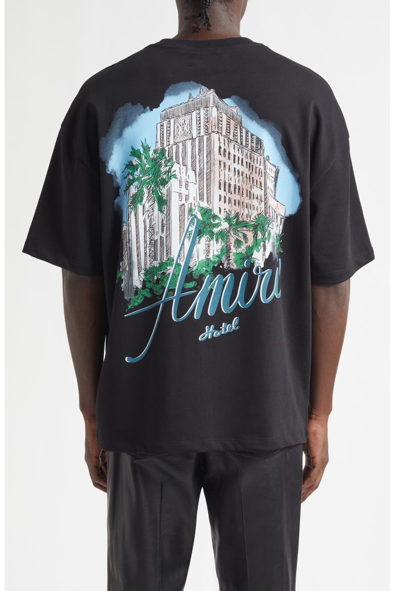 Oversize Amiri Hotel Graphic T-Shirt, Alternate, color, BLACK