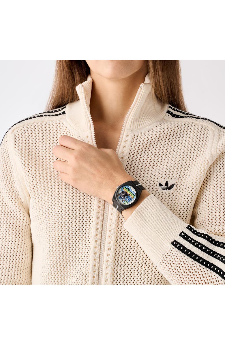 adidas AO Street Project 2 Graphic Dial Resin Strap Watch, 38mm, Alternate, color, Black