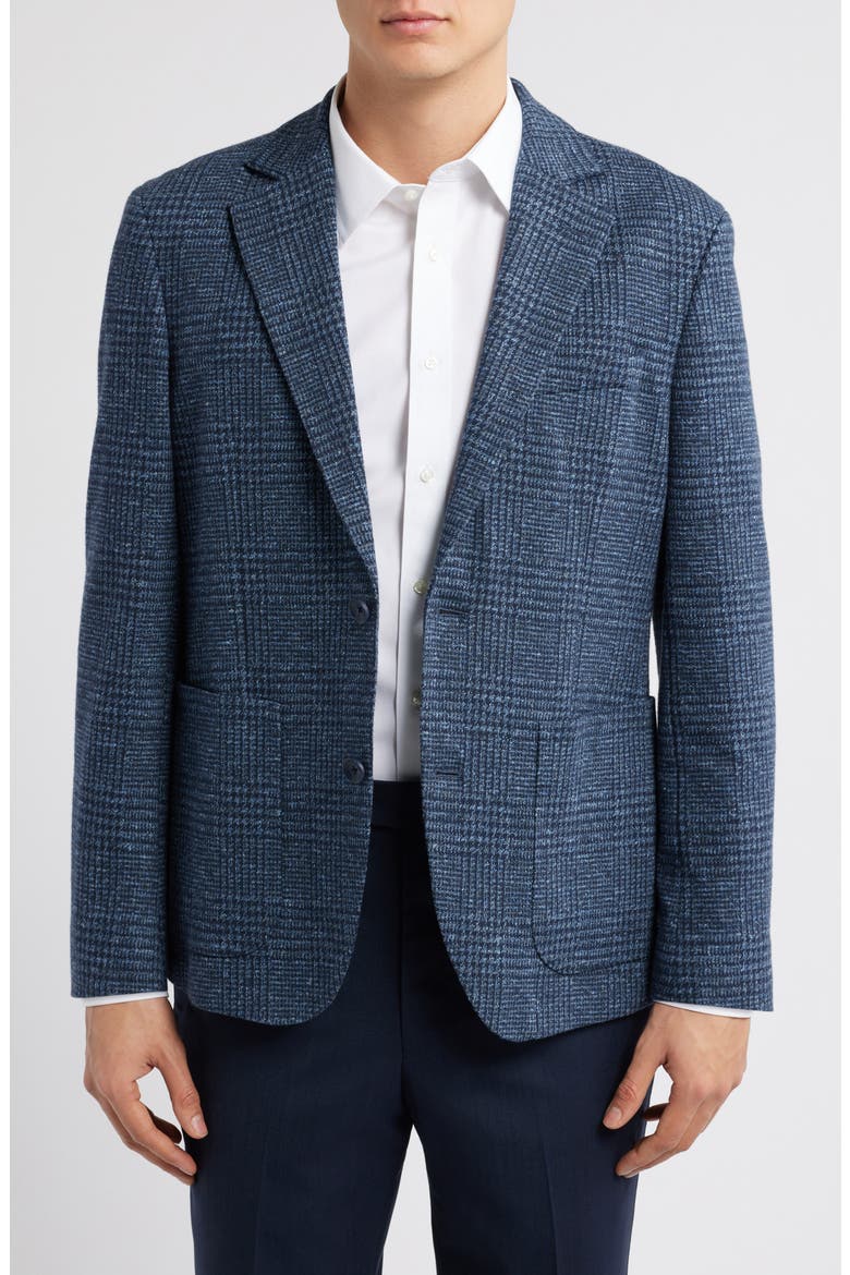 Henrik Trim Fit Italian Knit Cotton Blend Jacket, Main, color, NAVY PEPE TEXTURE PLAID