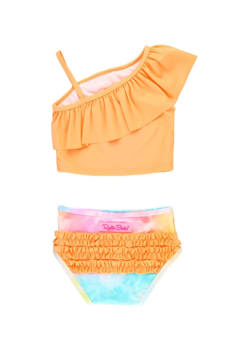 RuffleButts Girls One Shoulder Ruffle UPF50+ Tankini, Main, color, Rainbow Watercolor