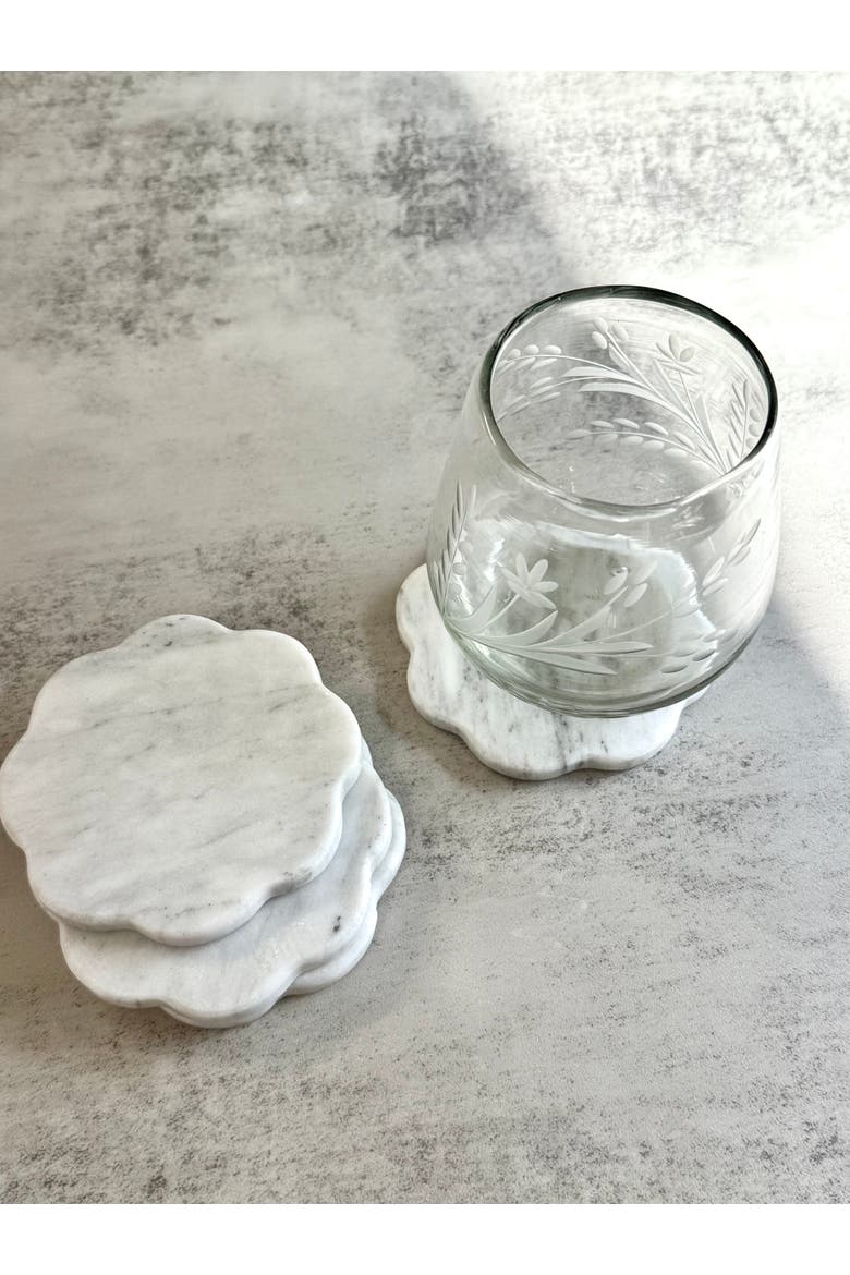 Scalloped Marble Coaster, Set of 4, Alternate, color, White