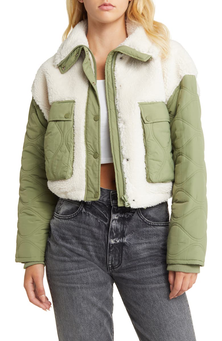BLANKNYC Quilted Faux Fur Mixed Media Jacket, Main, color, 