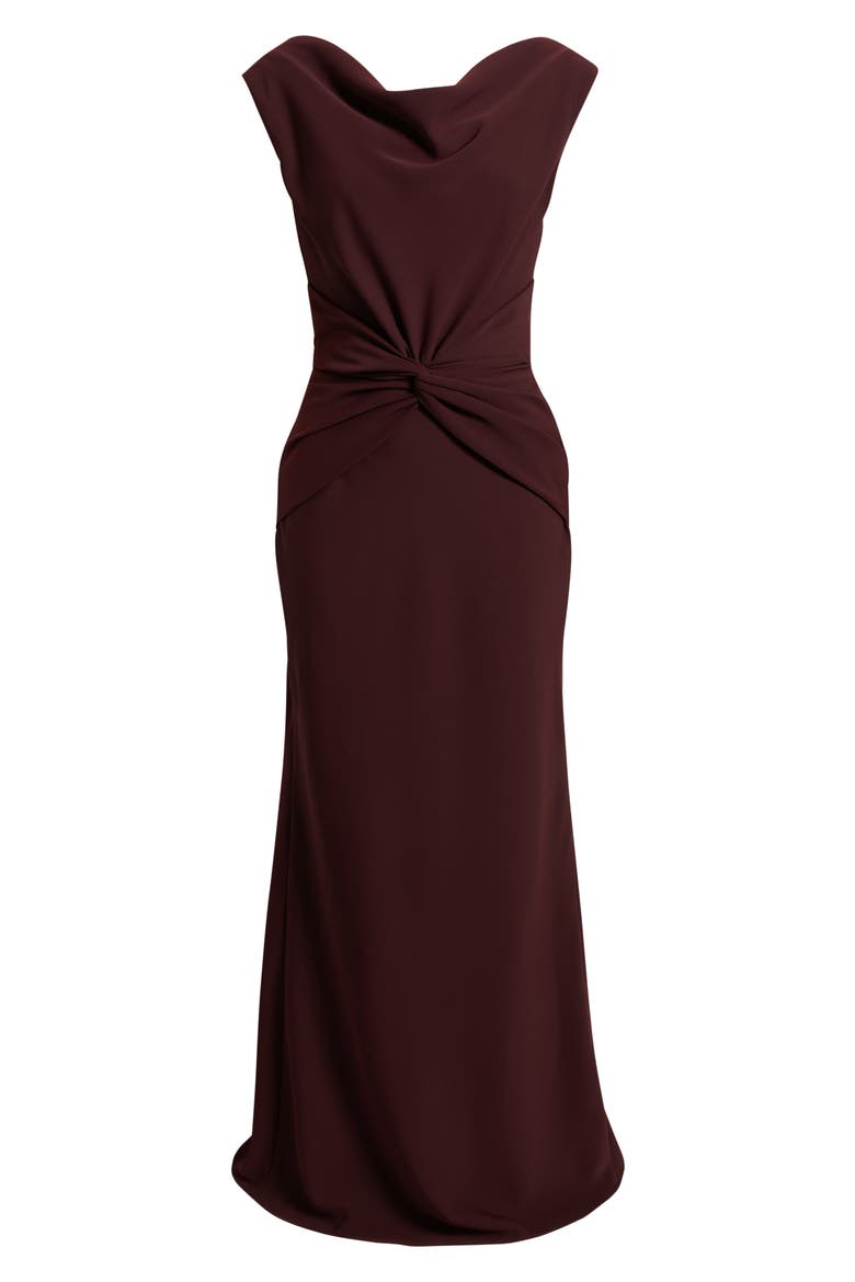 Gathered Waist Crepe Gown, Alternate, color, RUBY