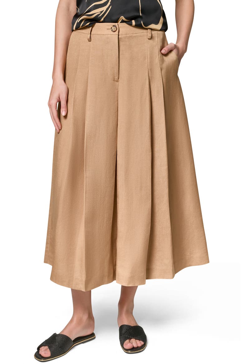 Pleated Crop Linen Blend Pants, Main, color, FAWN