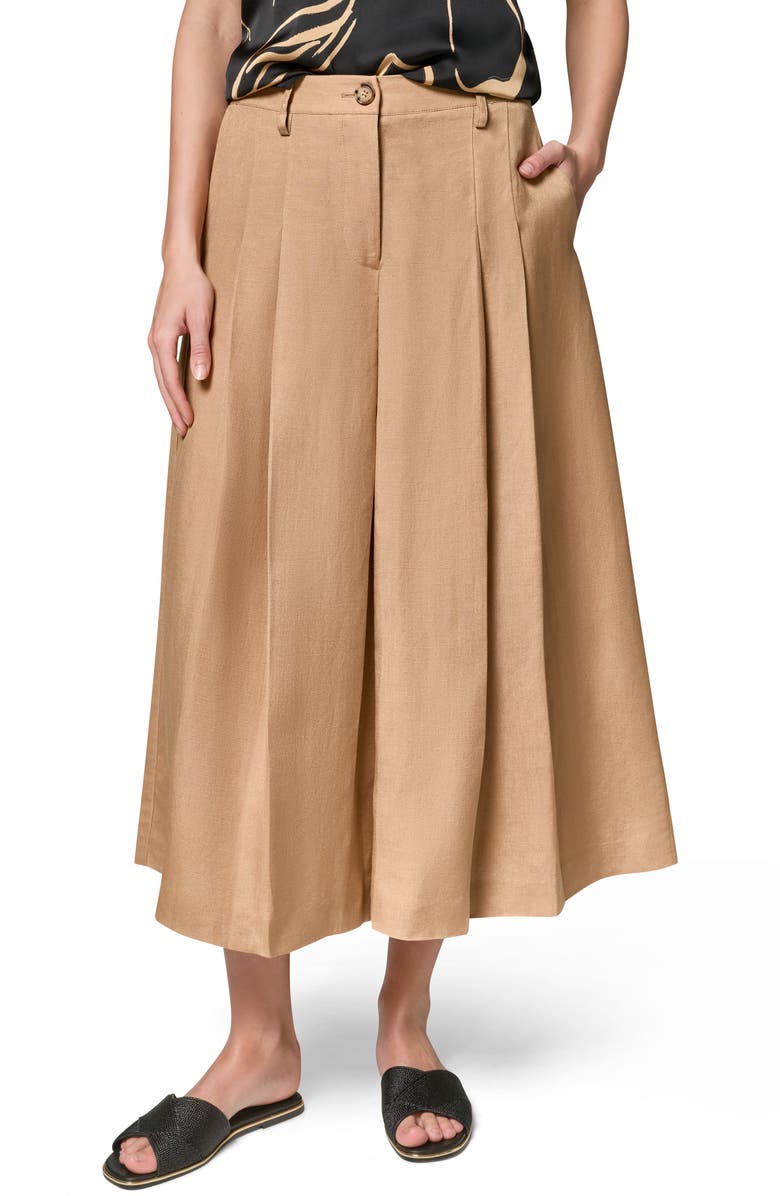 Donna Karan New York Pleated Crop Linen Blend Pants, Main, color, Fawn