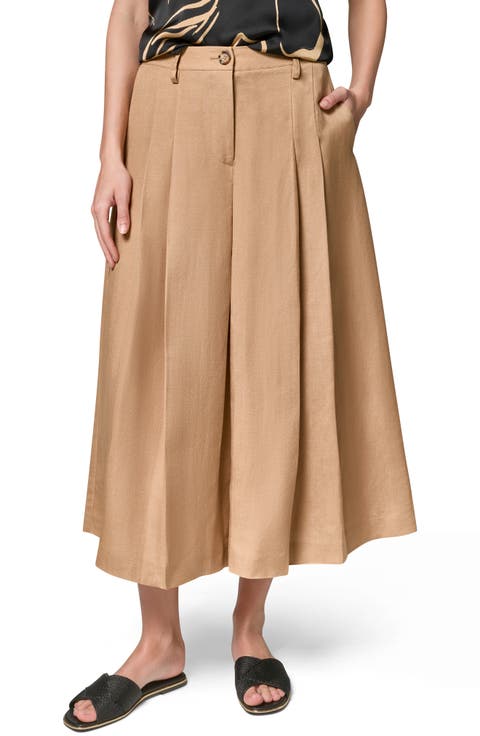 Pleated Crop Linen Blend Pants