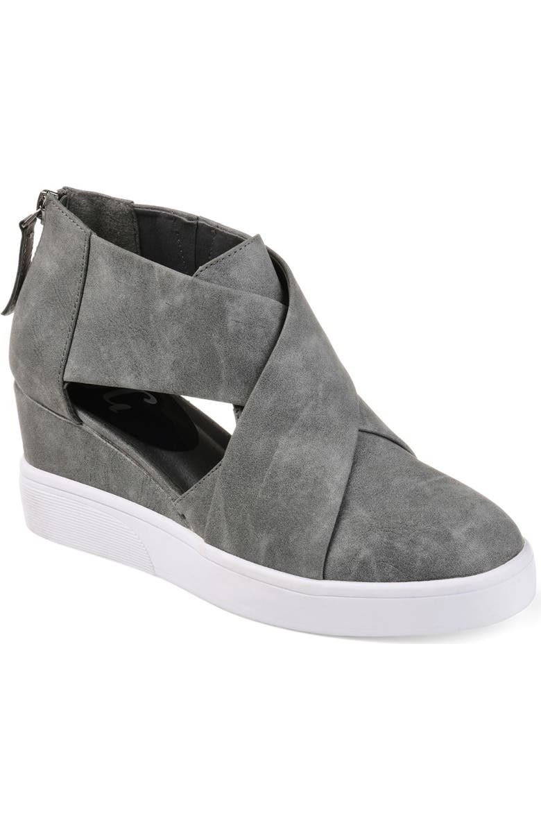 Journee Collection JOURNEE Seena Crossover Platform Wedge Pump, Main, color, Grey