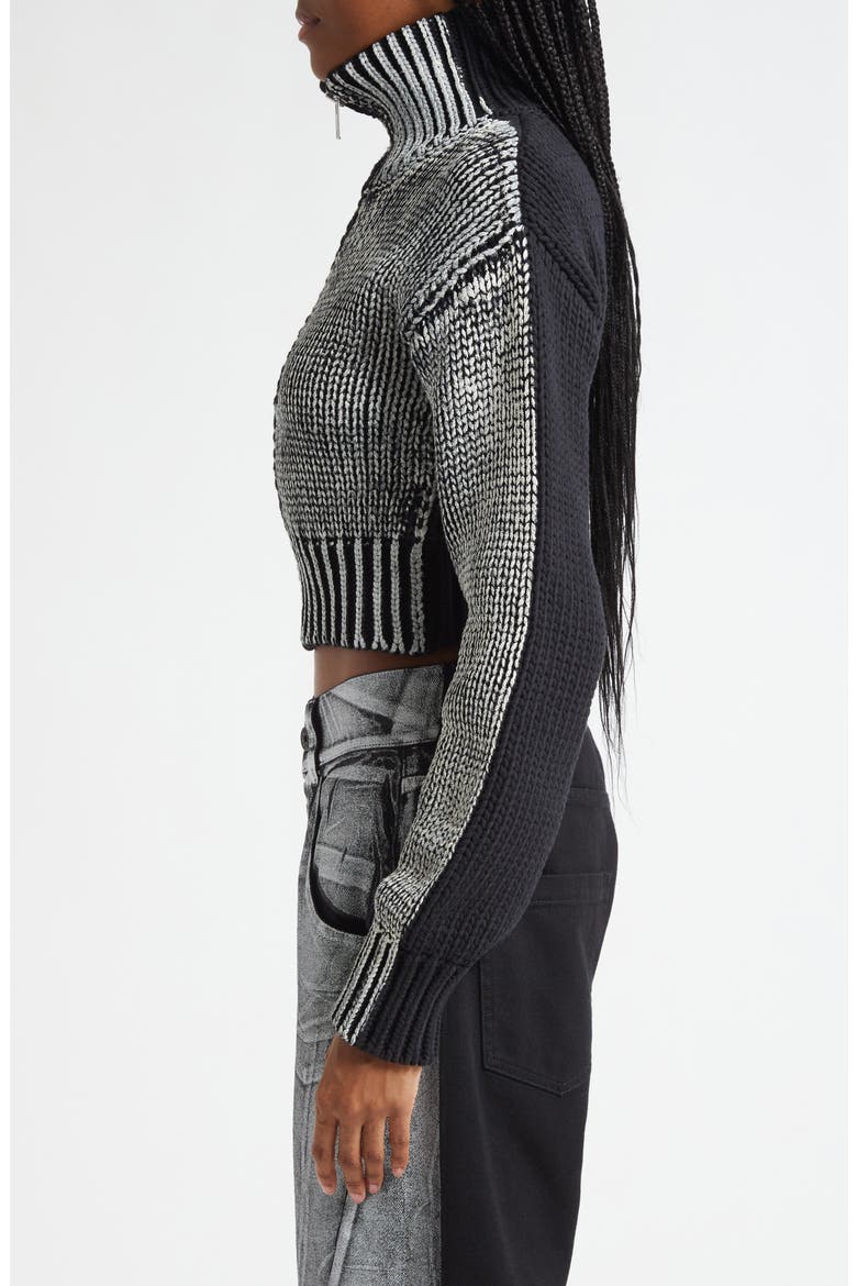 Zip Crop Cardigan, Alternate, color, BLACK WHITE 1