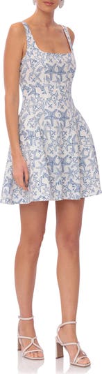 Linen Blend Fit & Flare Minidress