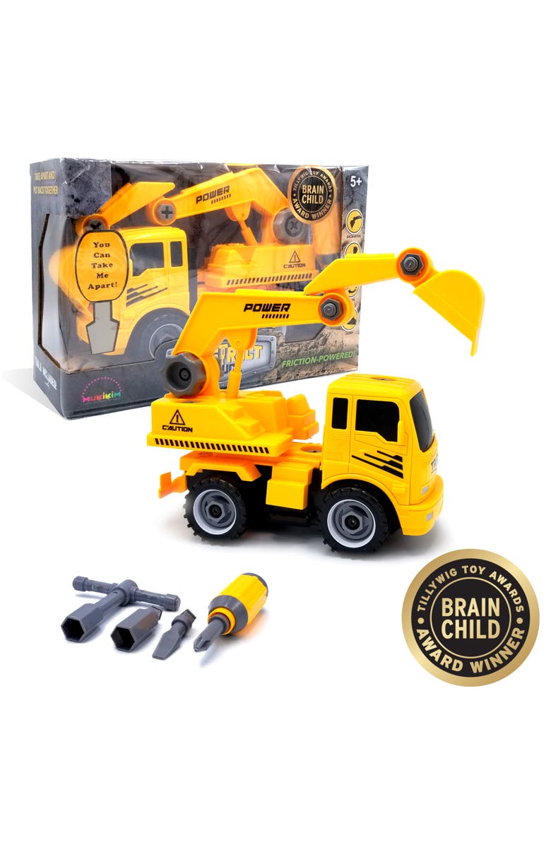 Mukikim Construct A Truck - Excavator. Take it apart & put it back together + Friction powered(like 2-toys-in-1!) Awesome award winning toy that encourages creativity!, Main, color, Yellow