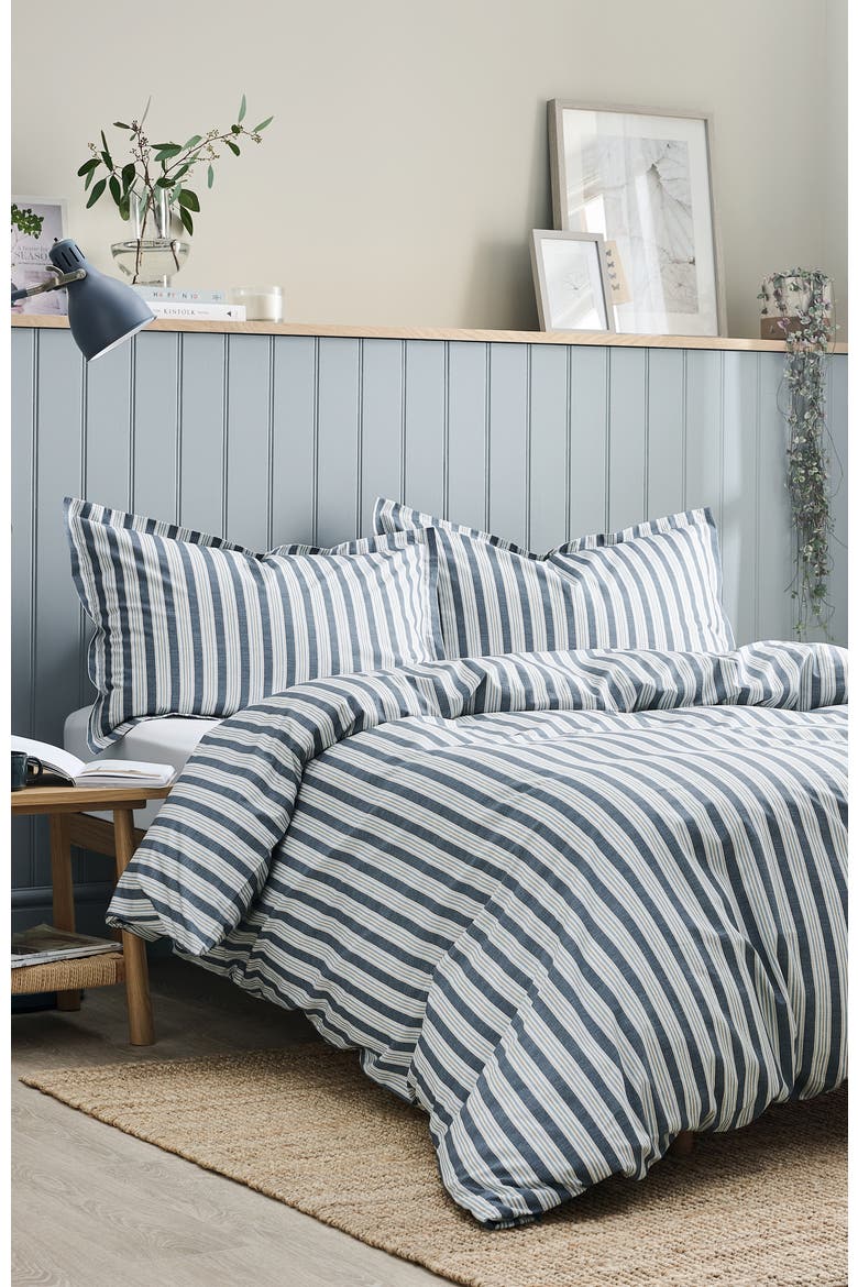 Calder Stripe Cotton Duvet Cover & Sheet Bundle Set, Alternate, color, Navy