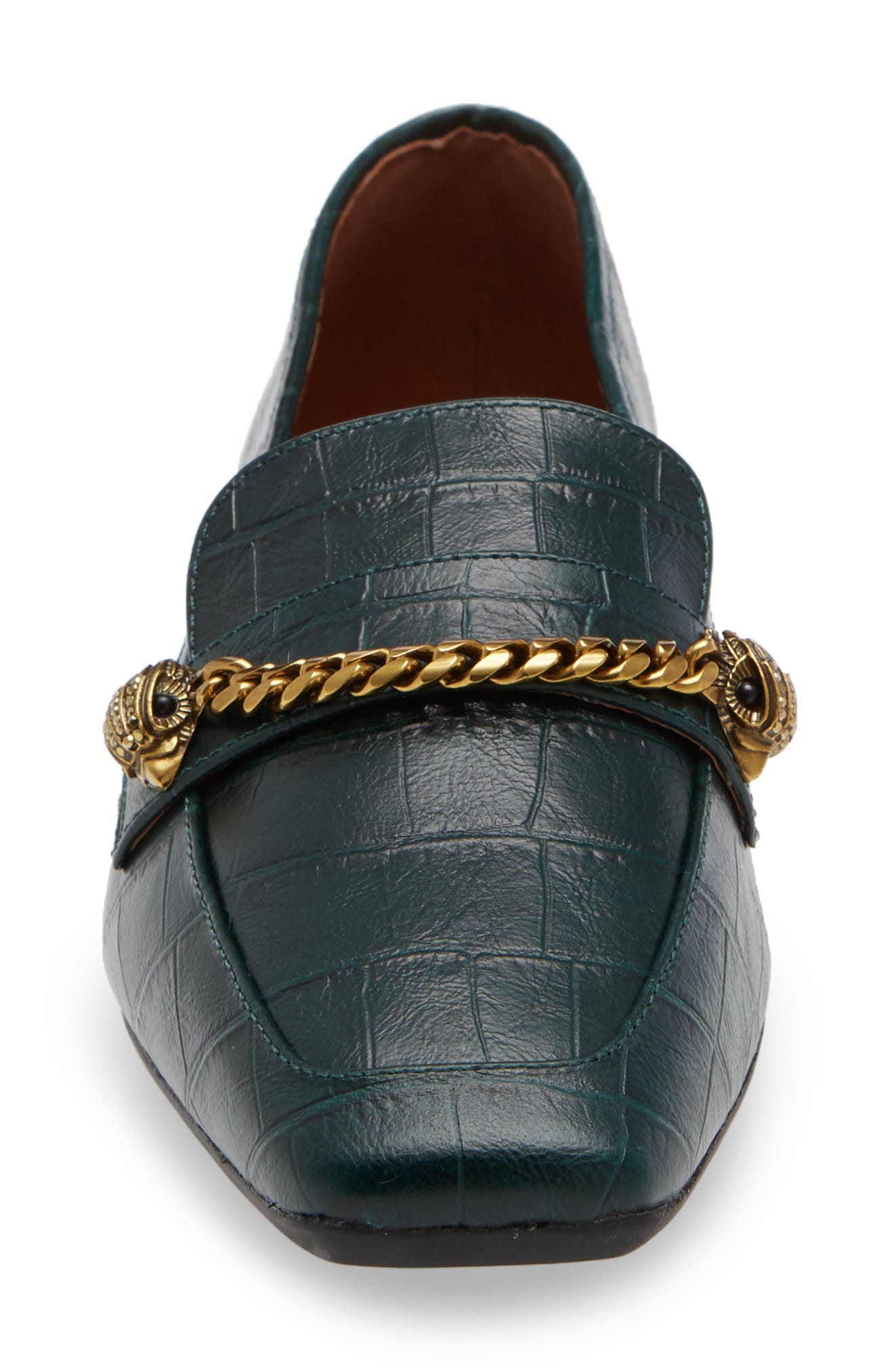 Camilla Croc Embossed Loafer, Alternate, color, DARK GREEN CROC