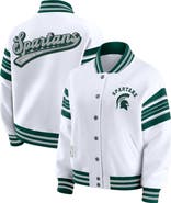WEAR by Erin Andrews Women's WEAR by Erin Andrews White/Green Michigan State Spartans Satin Stitch Full-Snap Fleece Sweatshirt Jacket