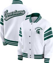 WEAR by Erin Andrews Women's WEAR by Erin Andrews White/Green Michigan State Spartans Satin Stitch Full-Snap Fleece Sweatshirt Jacket
