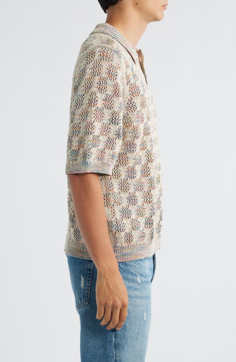 Corridor Cable Lace Open Knit Polo Sweater, Alternate, color, Natural