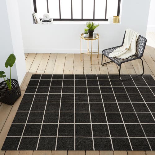 Jonathan Y Grid Modern Squares Indoor/outdoor Area Rug In Black/cream