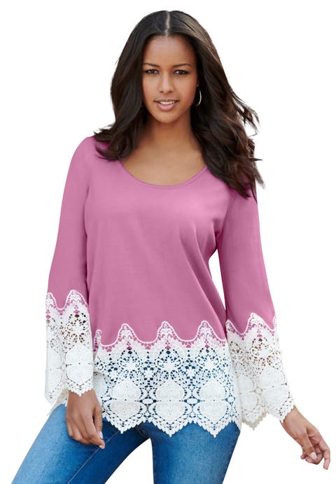 Fine Gauge Lace Pullover Sweater (Plus)