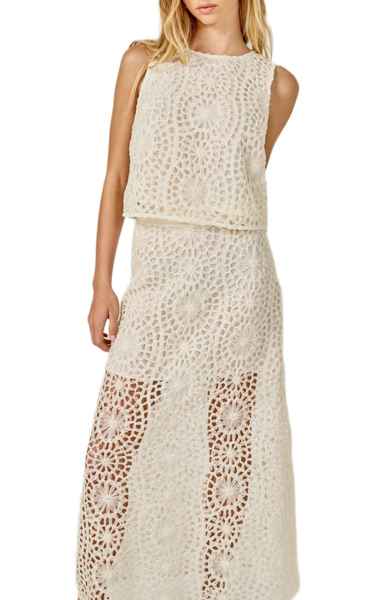 Endless Rose Textured Open Stitch Midi Skirt, Alternate, color, Cream