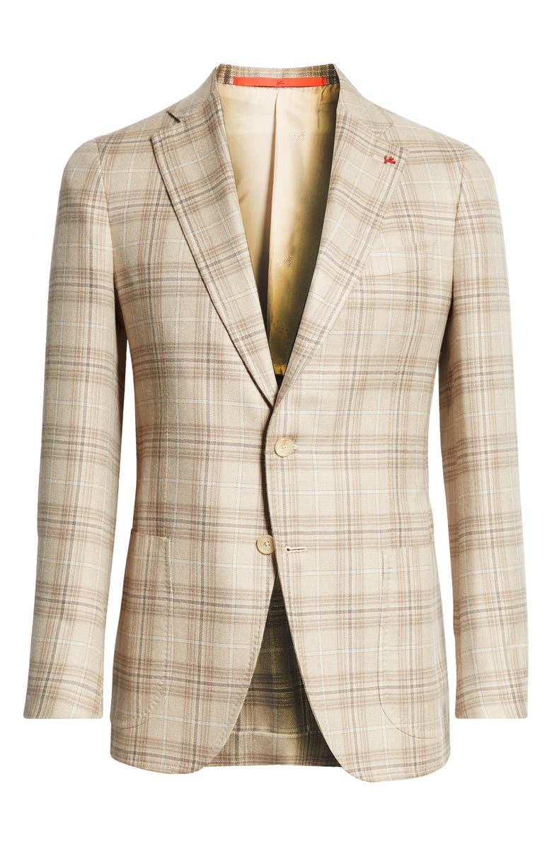 ISAIA Domenico Plaid Silk & Cashmere Sport Coat, Alternate, color, Light Beige