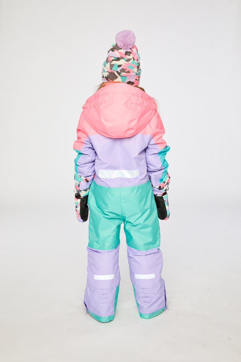 Teknik & Reinforced Knees One Piece Snowsuit, Alternate, color, Lavender, Turquoise and Orange