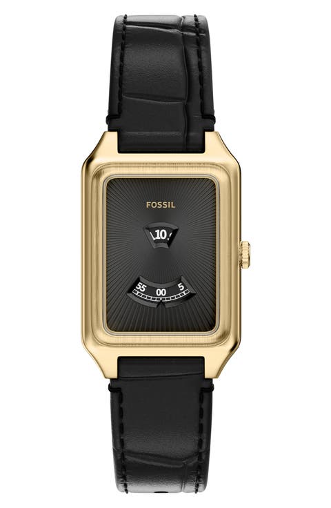 Raquel Jumping Hour Croc Embossed Leather Strap Watch