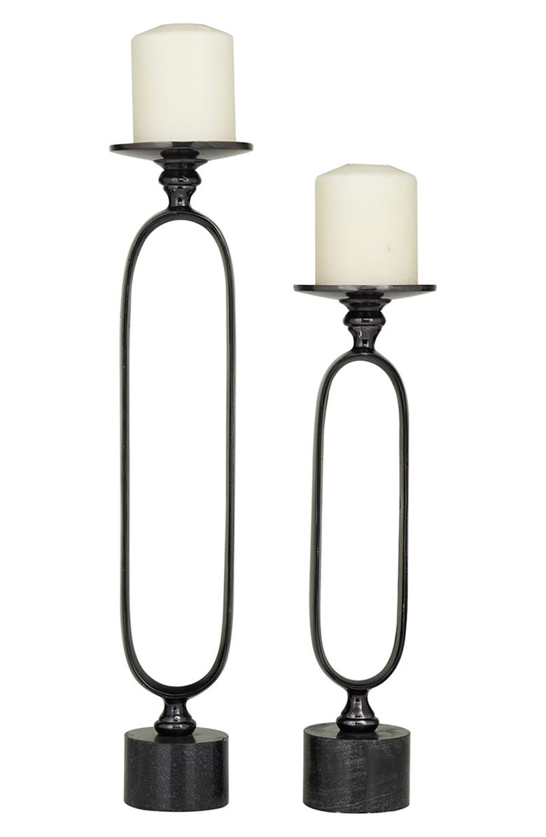 VIVIAN LUNE HOME Black Aluminum Paper Clip Pillar Candle Holder with Marble Base - Set of 2, Alternate, color, 