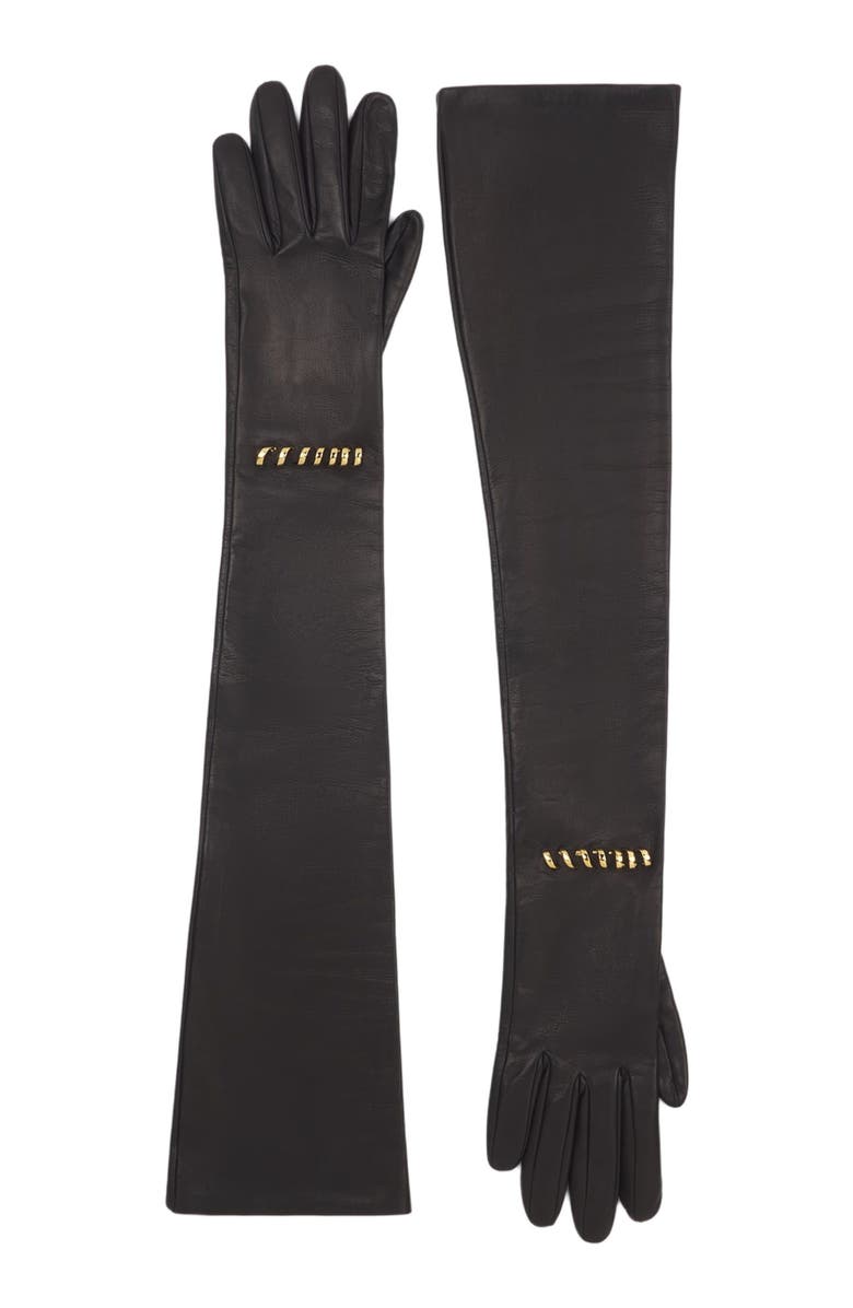 Lanvin Melodie Leather Gloves, Main, color, Black