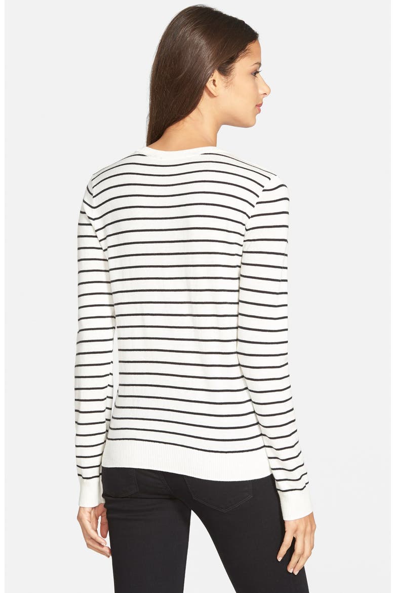 Stripe V-Neck Pullover, Alternate, color, IVORY EGRET TAWNY STRIPE