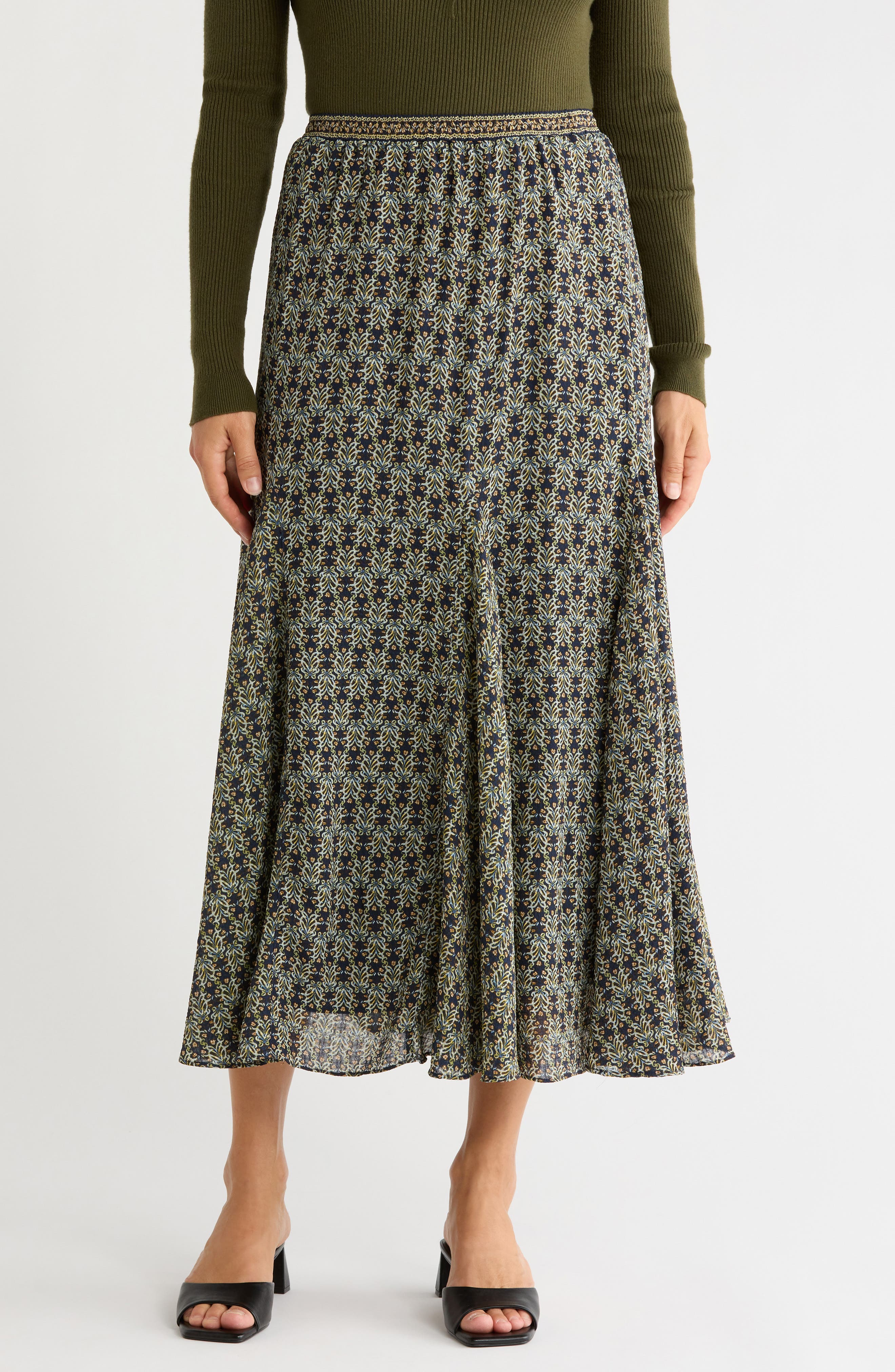 Floral Georgette Godet Maxi Skirt