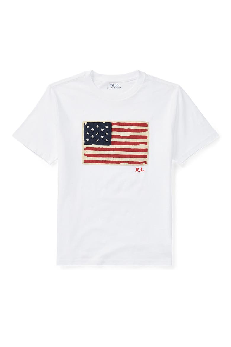 Kids' Flag Appliqué T-Shirt, Main, color, WHITE