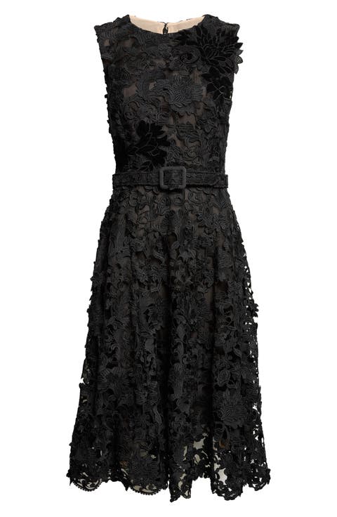 Feather Scroll Guipure Midi Dress