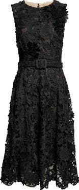 Oscar de la Renta Feather Scroll Guipure Midi Dress