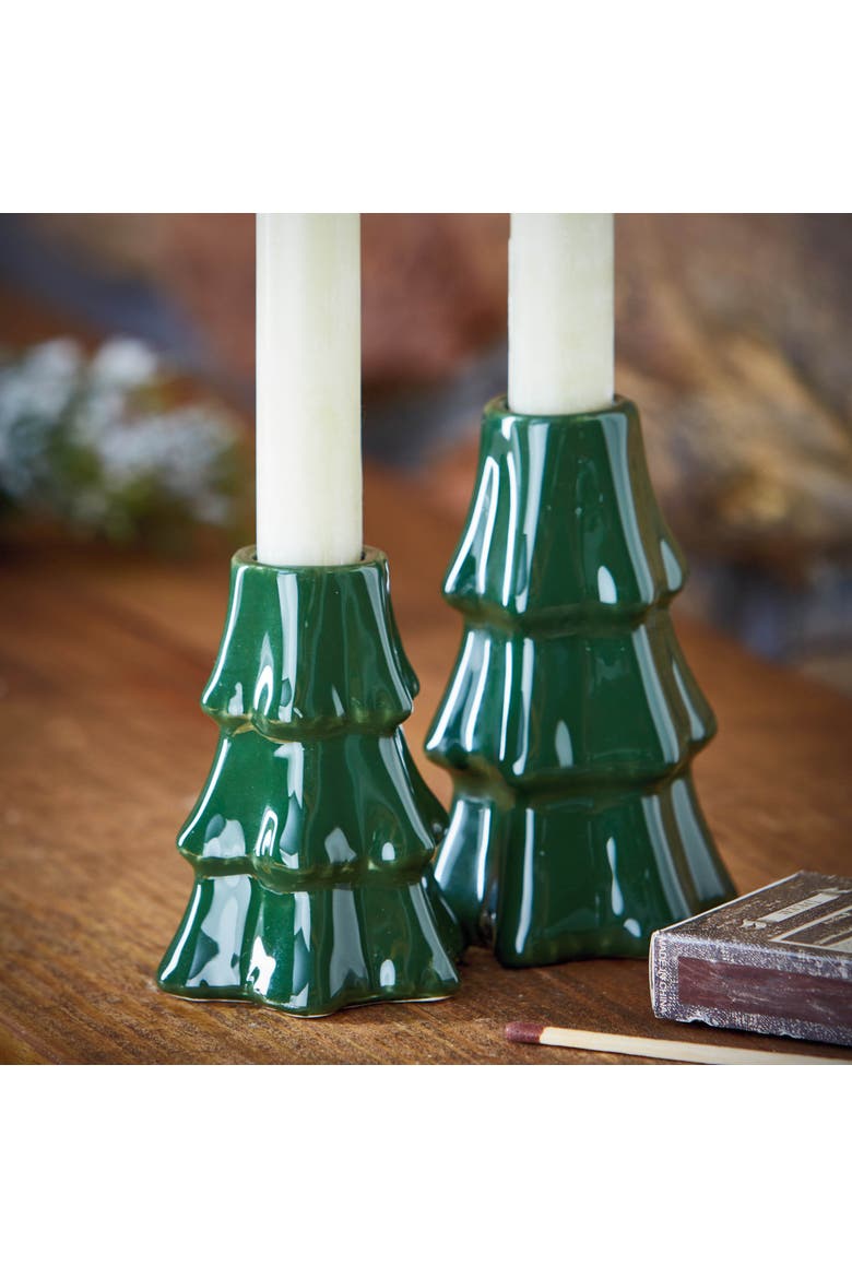Large Green Ceramic Pine Tree Taper Candle Holder for Christmas, Alternate, color, Green