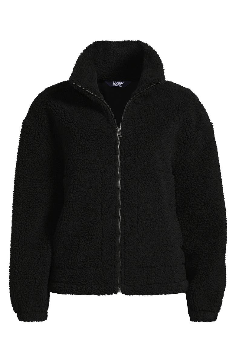 Lands' End Shearling Zip Front Fleece Jacket, Alternate, color, Black