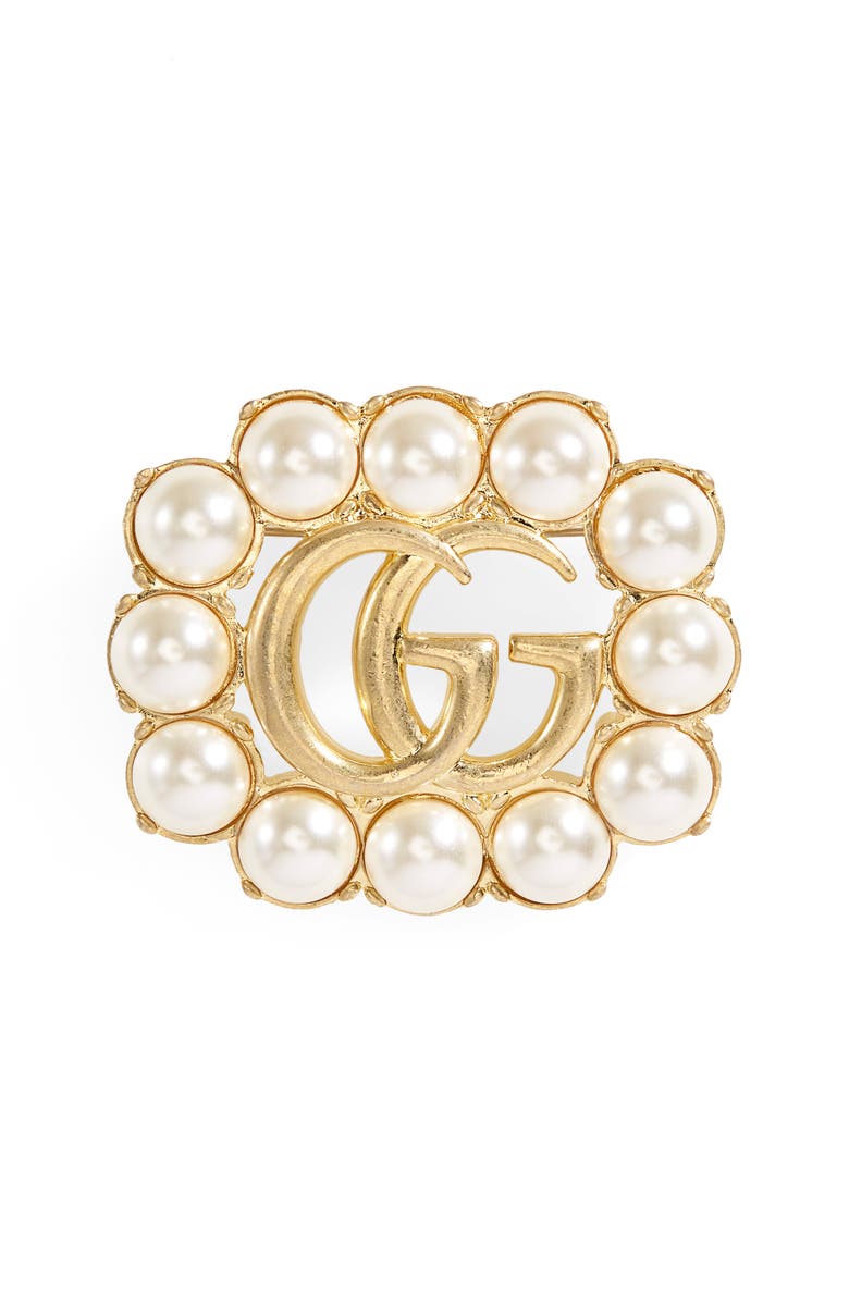 Gucci GG Imitation Pearl Brooch, Main, color, 