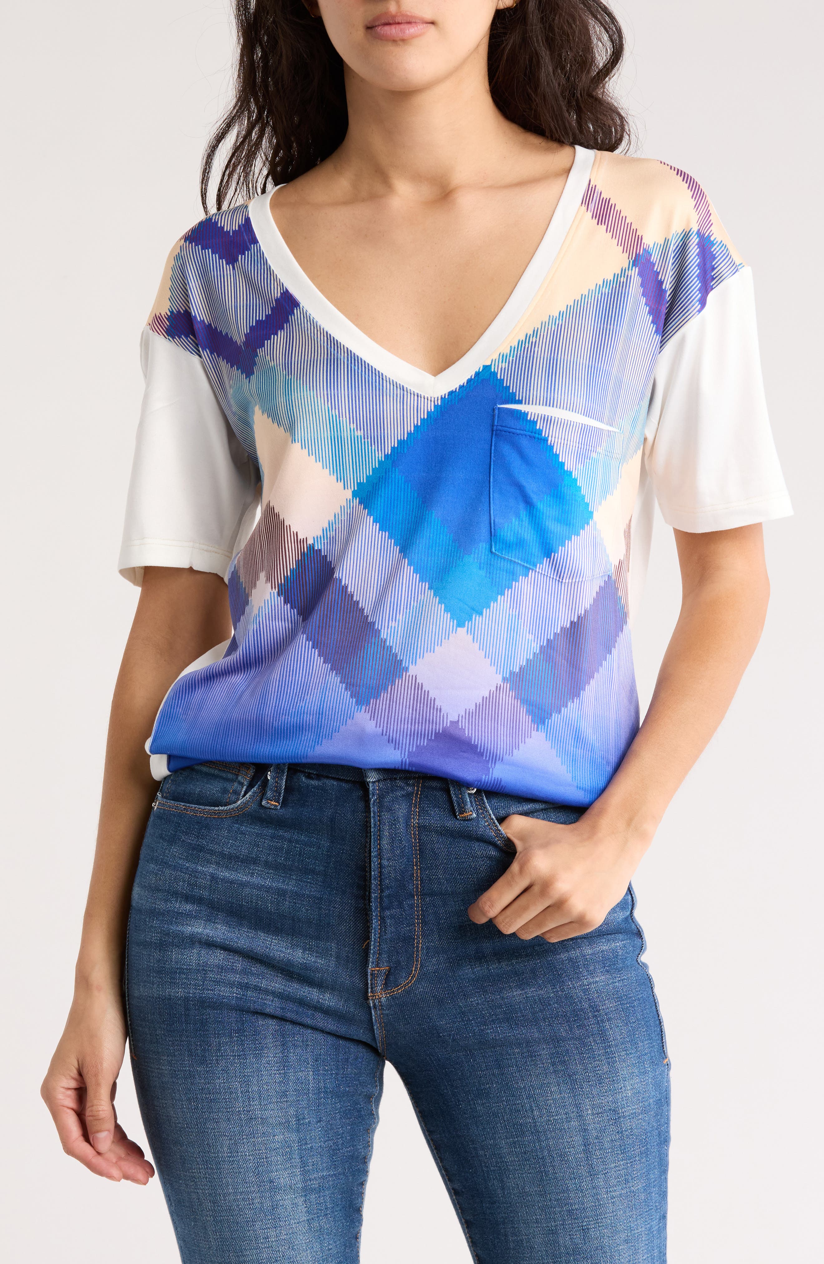 WHITE ARGYLE BLUE DIP PRINT