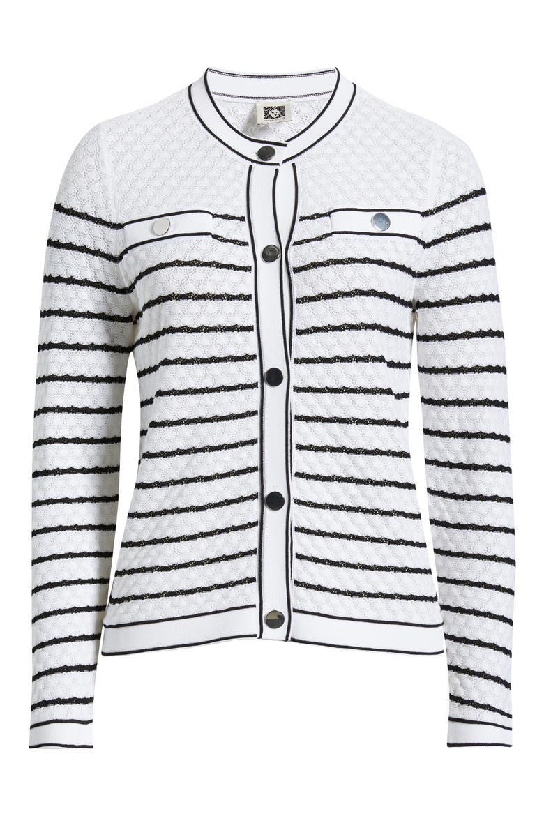 Stripe Stitch Detail Cardigan, Alternate, color, CRSPWHT/ ANNEBLACK