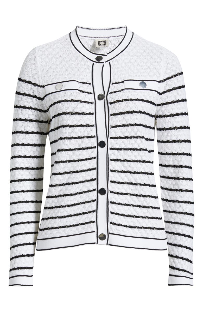 Anne Klein Stripe Stitch Detail Cardigan, Alternate, color, Crspwht/ Anneblack