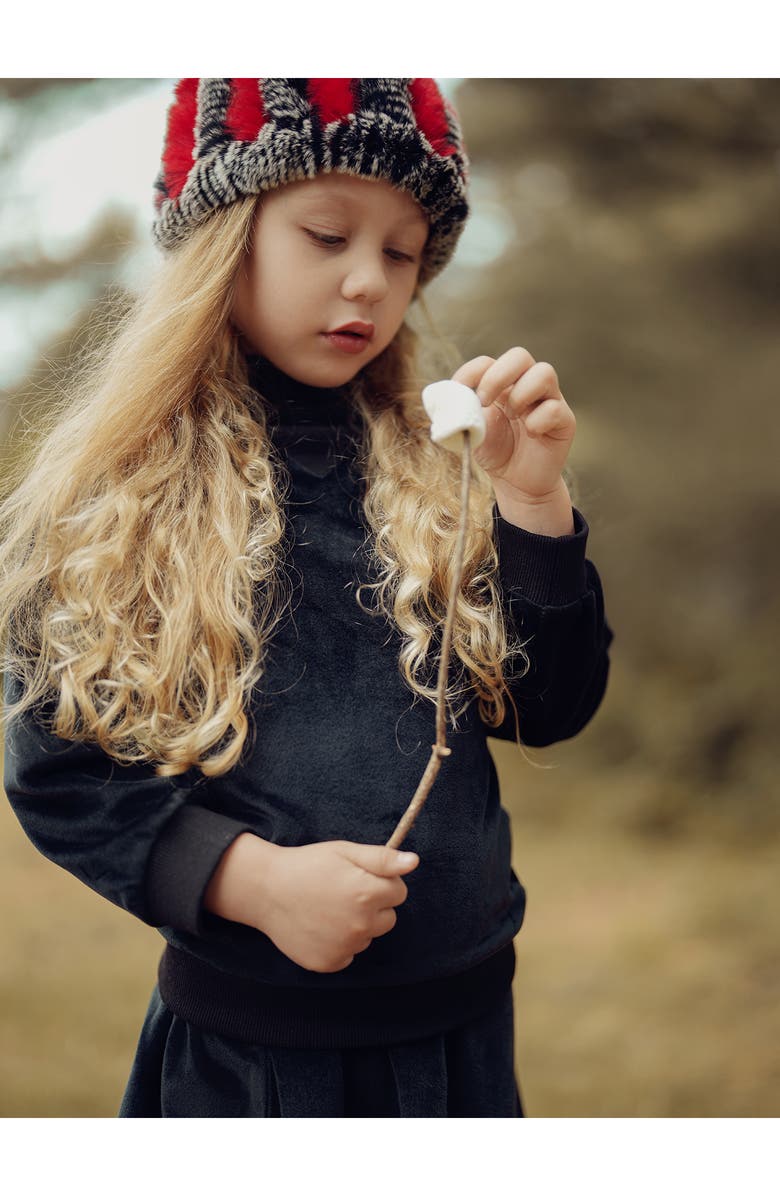 Manière Velour Funnel Neck Stretch Cotton Top & Joggers Set, Alternate, color, Black