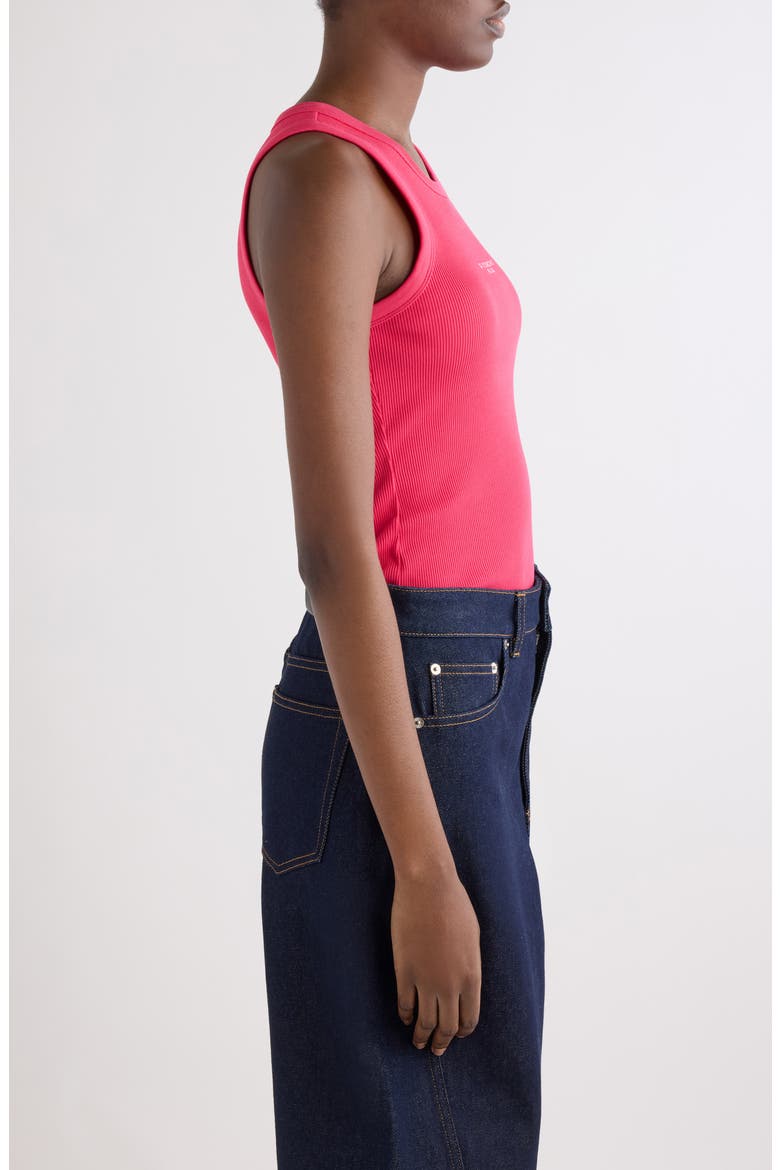 Embroidered Logo Stretch Cotton Rib Tank, Alternate, color, LIPSTICK PINK