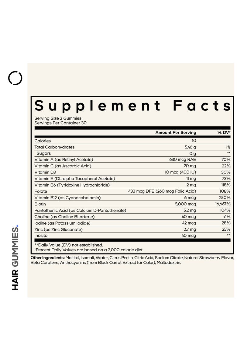 Hair Gummies Biotin Multivitamins Supplement, Alternate, color, White