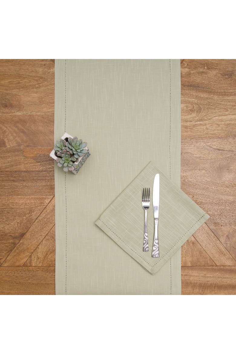 Hemstitch Solid Green 100% Cotton Cloth Table Runner 14" x 72", Alternate, color, Green